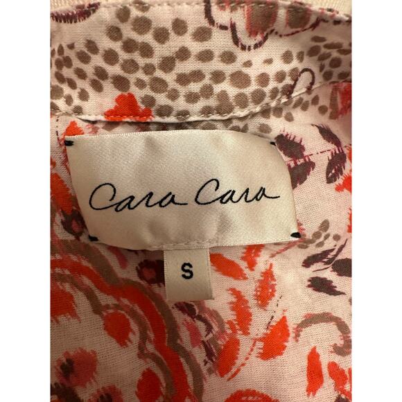 Cara Cara Perrin Top Cream/Orange Paisley Split Neck Cropped Hem Sz Small - Picture 8 of 8